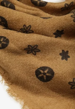 Beżowy Szalik Ozdobiony Geometrycznym Motywem z Frędzlami Nomirya