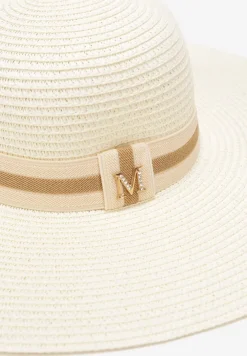 Beżowy Szeroki Kapelusz Słomiany z Ozdobą w Cyrkonie Jazzed