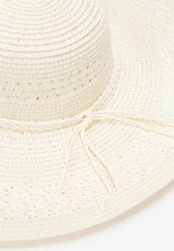Beżowy Szeroki Kapelusz z Plecionki z Dodatkowymi Rzemykami Dorinemia
