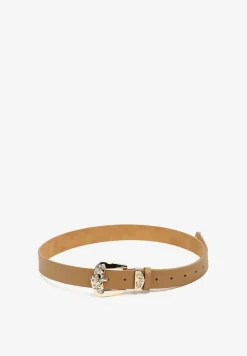 Beżowy Tłoczony Pasek z Metaliczną Klamrą Citanea