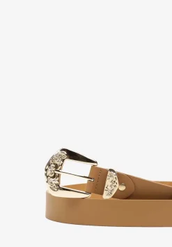 Beżowy Tłoczony Pasek z Metaliczną Klamrą Citanea