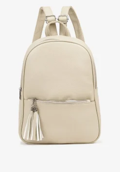 Beżowy Trapezowy Plecak z Suwakiem z Frędzlami Idassea