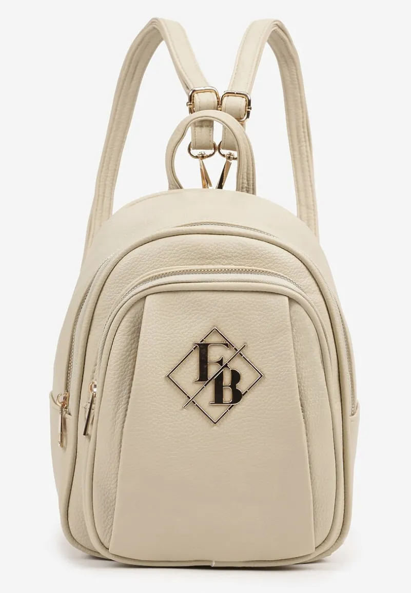Beżowy Trapezowy Plecak Zdobiony Elegancką Aplikacją Nanilia