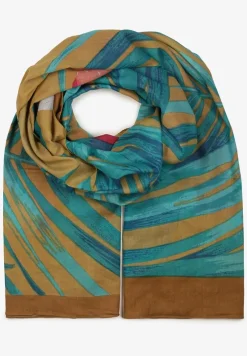 Beżowy-Niebieski Bawełniany Szalik w Print Jellala