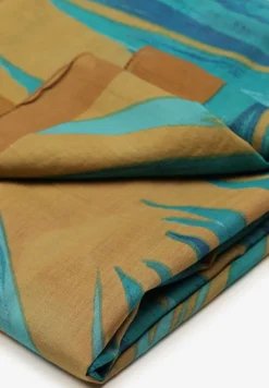 Beżowy-Niebieski Bawełniany Szalik w Print Jellala