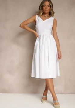 Biała Basicowa Sukienka Vices o Rozkloszowanym Kroju Tolaneia