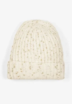 Biała Czapka z Wiskozą Ozdobiona Pomponem z Prążkowanego Materiału Temizelle