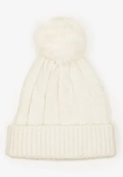 Biała Czapka Zdobiona Warkoczowym Splotem i Pomponem Etarinna