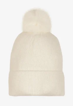 Biała Czapka Zimowa z Ozdobnym Pomponem i Ozdobną Metaliczną Nitką Issaril