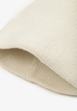 Biała Czapka Zimowa z Ozdobnym Pomponem i Ozdobną Metaliczną Nitką Issaril