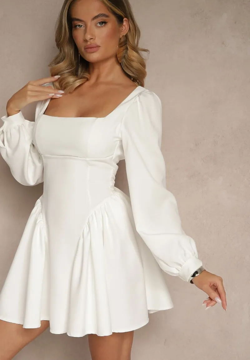 Biała Gorsetowa Sukienka Ozdobiona Wiązaniem z Tyłu Lilafine