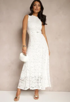 Biała Koronkowa Sukienka Taliowana Wilreti