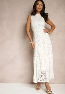 Biała Koronkowa Sukienka Taliowana Wilreti