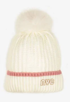 Biała Prążkowana Czapka z Pomponem Edavira