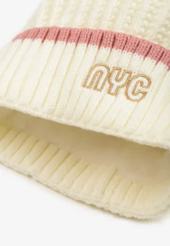 Biała Prążkowana Czapka z Pomponem Edavira