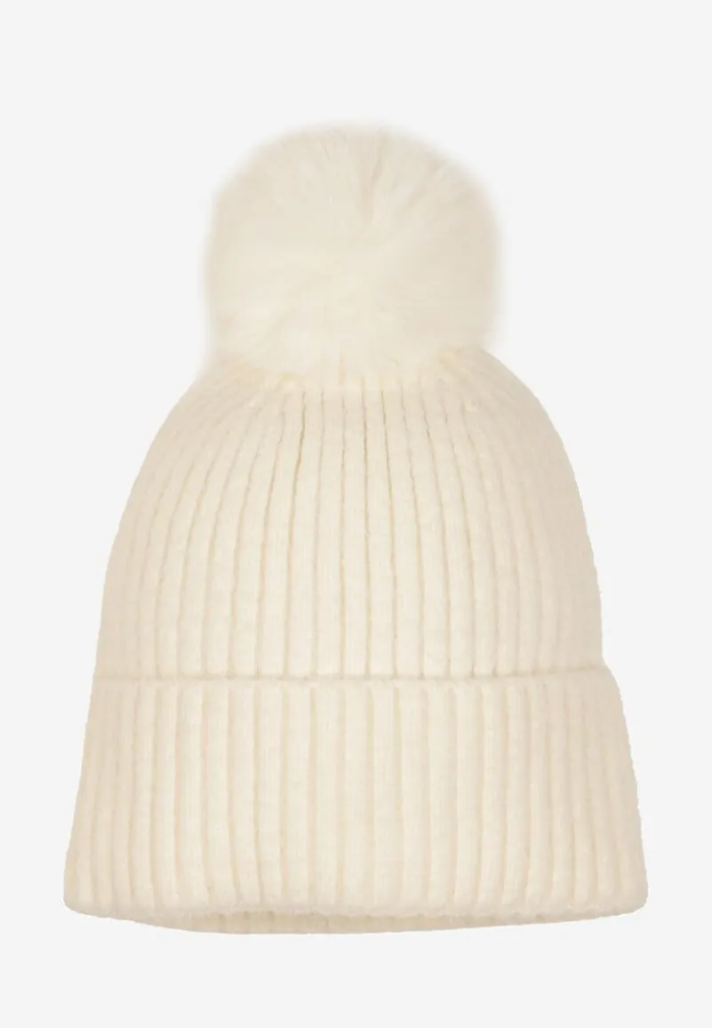 Biała Prążkowana Czapka z Pomponem Berinia
