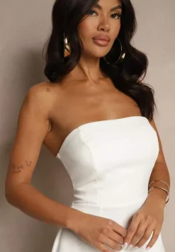 Biała Rozkloszowana Sukienka Bez Rękawów Zdobiona Koronkową Podszewką Filesse