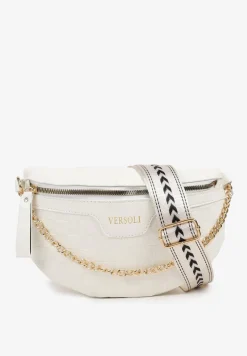 Biała Tłoczona Nerka z Łańcuszkiem i Dodatkowym Szerokim Paskiem Alisvara