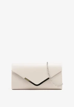 Biała Torebka Kopertówka z Dodatkowym Łańcuszkiem Zdobiona Aplikacją Fleanna