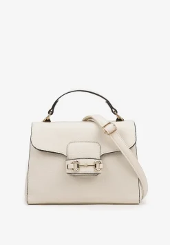 Biała Torebka Typu Listonoszka z Rączką i Klapą z Aplikacją Alatiela