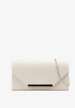 Biała Torebka Wieczorowa Kopertówka z Odczepianym Łańcuszkiem Rinnielle