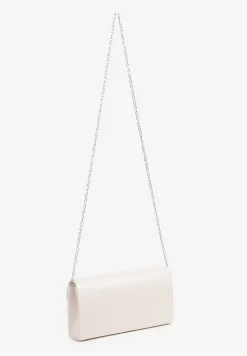 Biała Torebka Wieczorowa Kopertówka z Odczepianym Łańcuszkiem Rinnielle