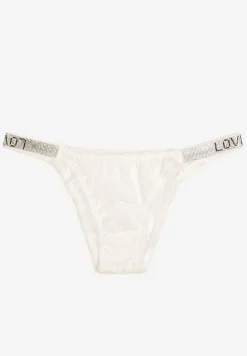Białe Bawełniane Majtki Figi z Koronki Ozdobione Cyrkoniami Elenivia
