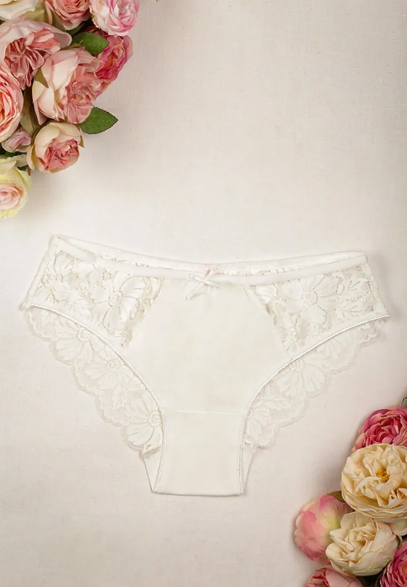 Białe Bawełniane Majtki Figi z Koronką Hinga