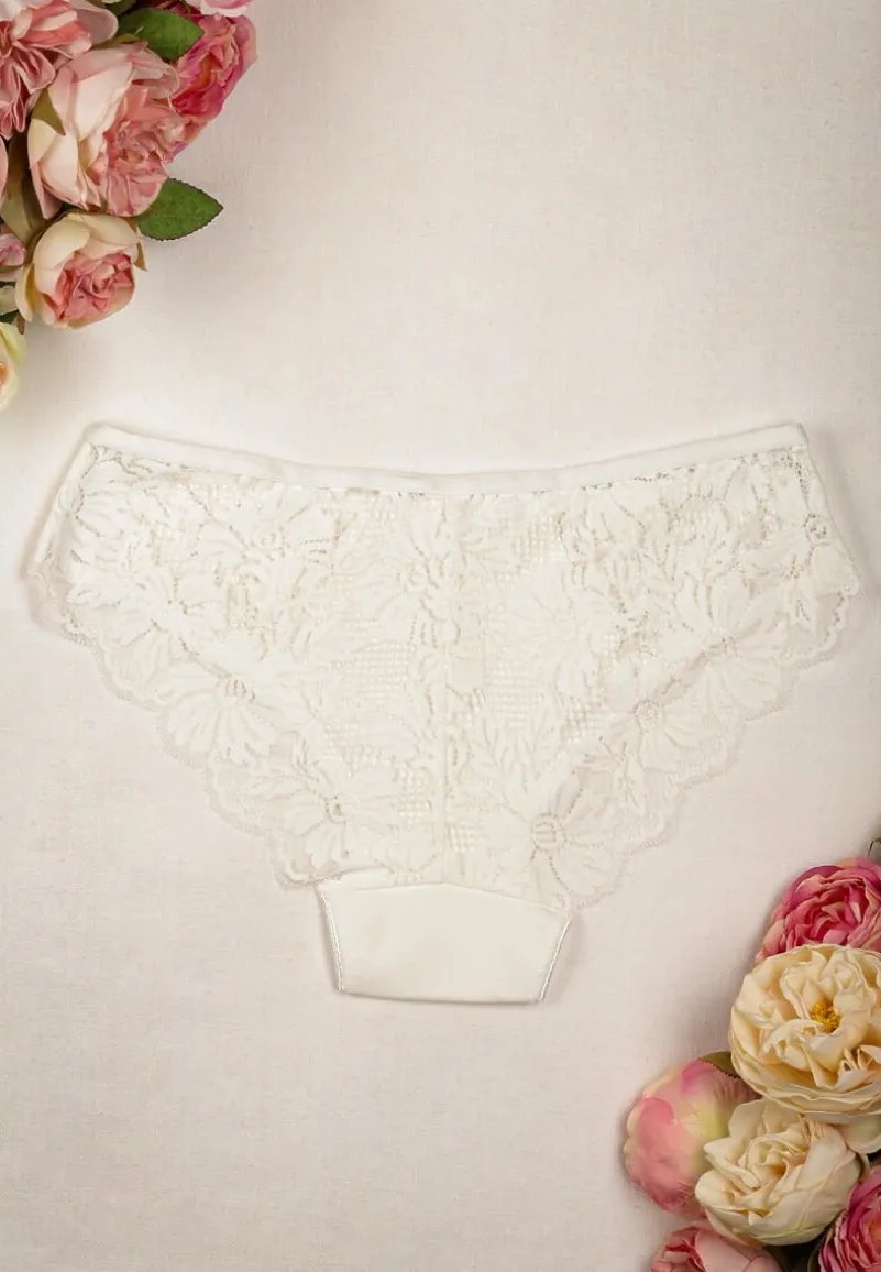 Białe Bawełniane Majtki Figi z Koronką Hinga