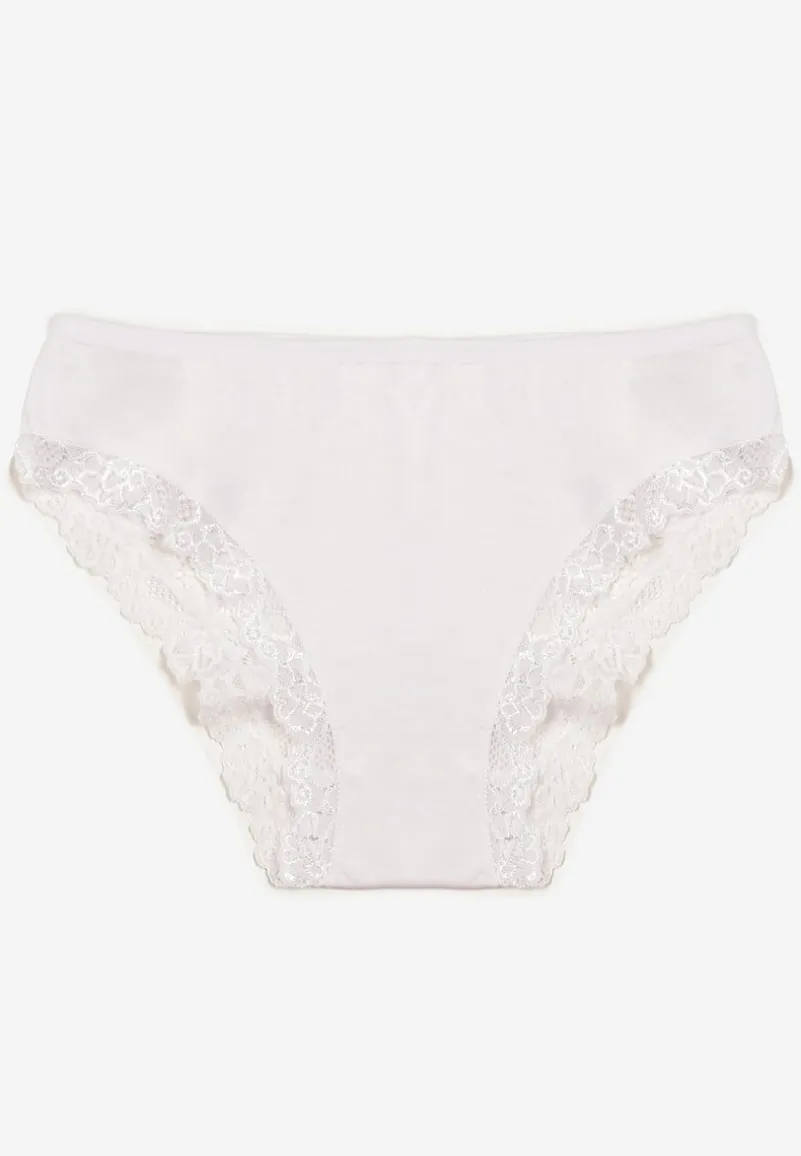 Białe Bawełniane Majtki Figi z Ozdobną Koronką Fusa