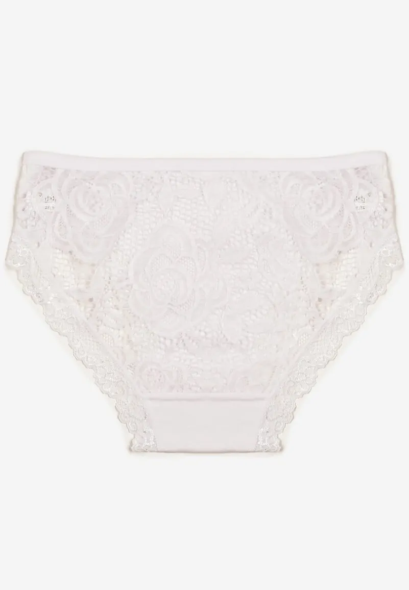 Białe Bawełniane Majtki Figi z Ozdobną Koronką Fusa