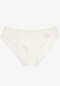 Białe Bawełniane Majtki Figi z Prążkowanego Materiału Wykończone Koronką Osivia