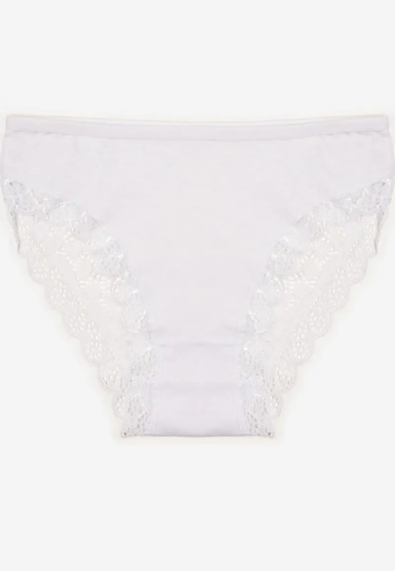 Białe Bawełniane Majtki Figi z Ozdobną Koronką Lemmer