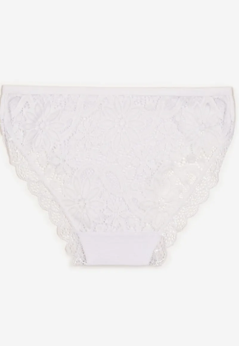 Białe Bawełniane Majtki Figi z Ozdobną Koronką Lemmer