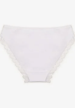 Białe Bawełniane Majtki Figi z Ozdobną Koronką Luttnesa