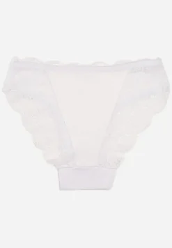 Białe Bawełniane Majtki Figi z Ozdobną Koronką Baelia