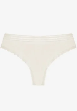 Białe Bawełniane Majtki o Kroju Stringów Ozdobione Koronką i Gumką w Paski Torllana