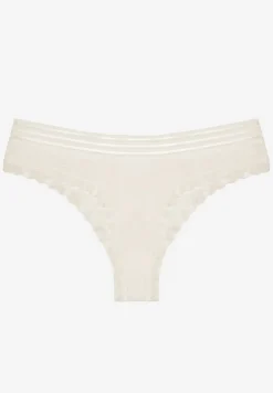 Białe Bawełniane Majtki o Kroju Stringów Ozdobione Koronką i Gumką w Paski Torllana