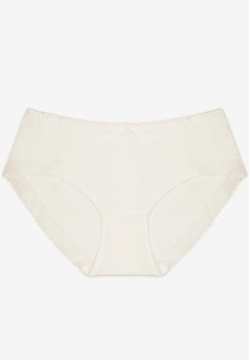 Białe Bawełniane Majtki o Kroju Fig z Kokardką i Koronką Tamiseth