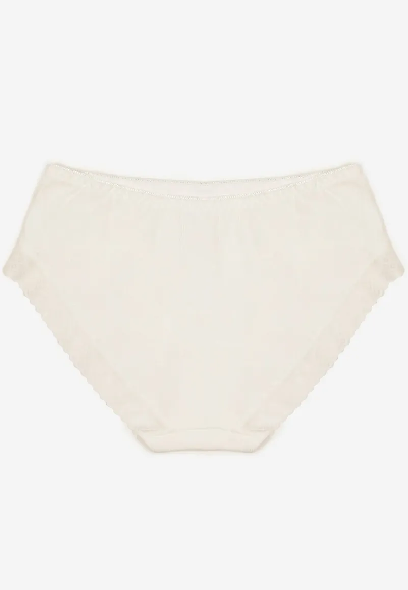 Białe Bawełniane Majtki o Kroju Fig z Kokardką i Koronką Tamiseth