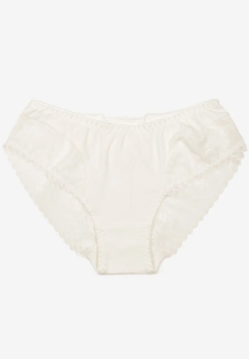 Białe Bawełniane Majtki Typu Figi Ozdobione Koronką Arrivania