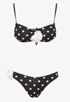 Białe Bikini w Grochy z Kwiatowymi Aplikacjami Biustonosz i Figi Loritia