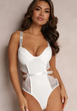 Białe Body Zdobione Wycięciami i Koronką Calarine