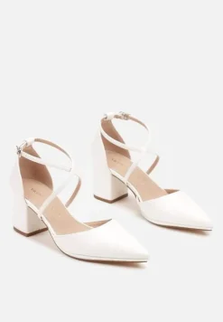 Białe Czółenka Vices na Słupku z Wkładką ze Skóry Naturalnej i Ozdobnymi Paskami Lizzetta