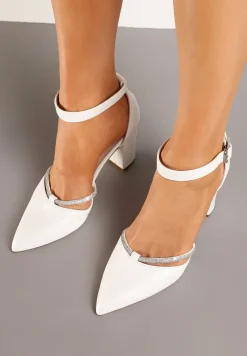 Białe Eleganckie Czółenka Vices ze Skórzaną Wkładką i Cyrkoniami Sarirra