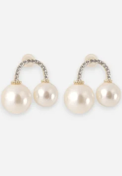 Białe Kolczyki Ozdobione Perełkami i Cyrkoniami Dionaia