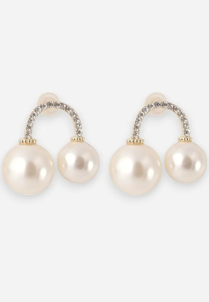 Białe Kolczyki Ozdobione Perełkami i Cyrkoniami Dionaia