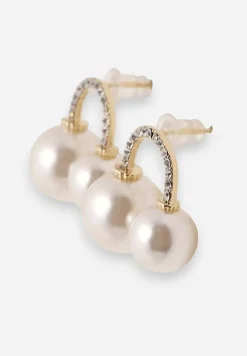 Białe Kolczyki Ozdobione Perełkami i Cyrkoniami Dionaia