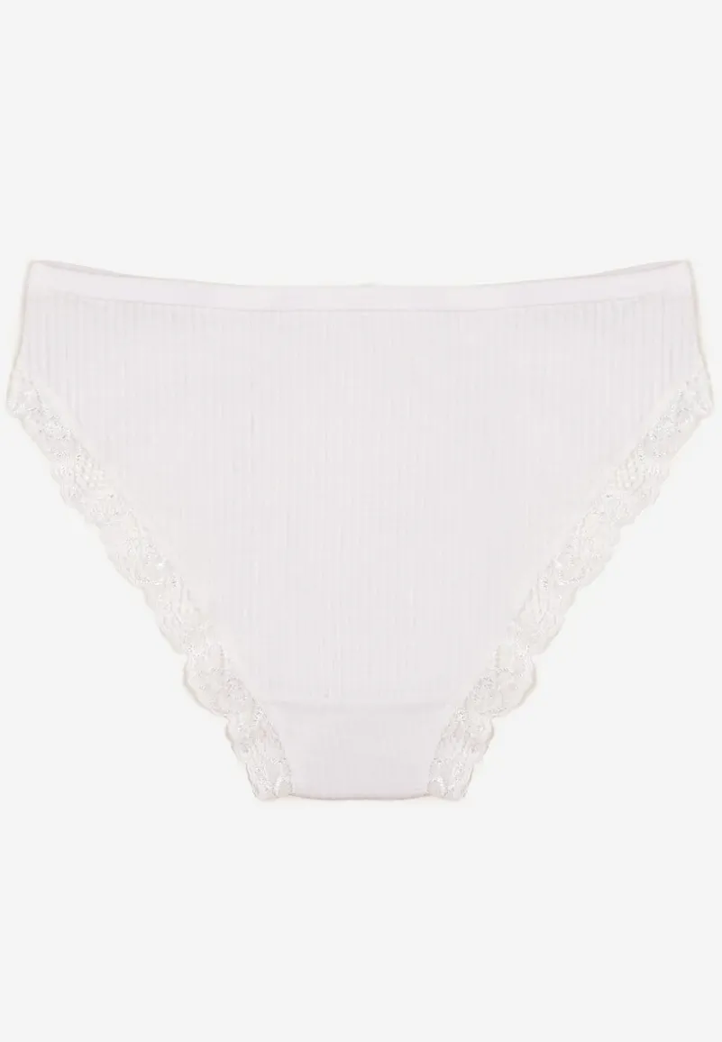 Białe Koronkowe Majtki Figi z Bawełny z Gumką w Pasie Amivia