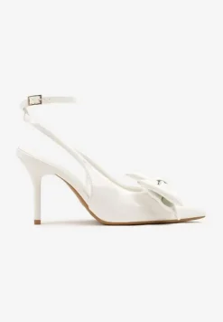 Białe Lakierowane Sandały na Szpilce Vices z Dużą Kokardką Bez Pięty Velozia